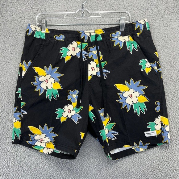 Banks Journal Shorts Mens Extra large Black Colorful Floral Chino Hybrid Stretch - Picture 1 of 11